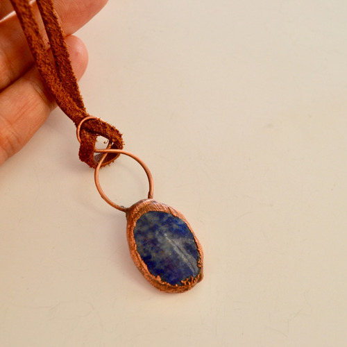 Imagen 3 de 10 de Collar Lapislazuli Con Cuero, Piedra Grande Natural, Cod1