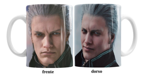 Taza Devil May Vergil Cerámica Premium 350ml Artesanal Anime Blanco Anime