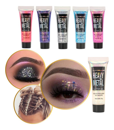 Pack 10 Heavy Metal Glitter En Gel Maxbelleza Tonos Surtidos