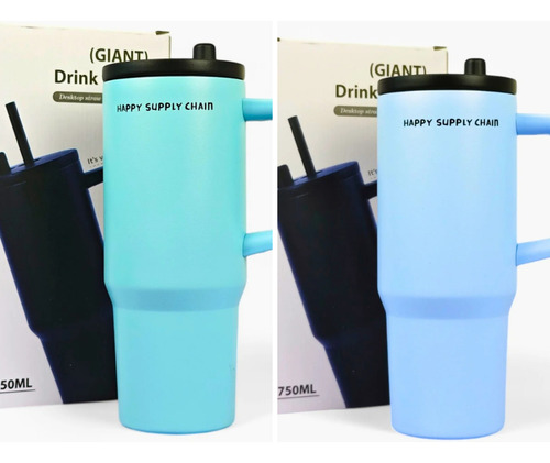 10 Termo De Acero Inoxidable 750ml Con Asa Y Popote Mayoreo Surtido
