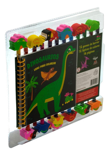 Libro Para Colorear Dinosaurios Con 12 Lápices, 12 Gomas