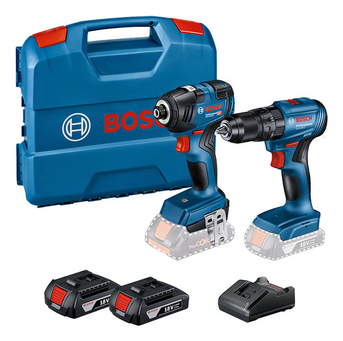 Combo Bosch: 1 Taladro Percutor Atornillador Inalámbrico Gsb 185-li Y 1 Llave De Impacto Inalámbrica Gdr 18v-200 Con Motor Brushless + 2 Baterías 18v Gba 2.0 