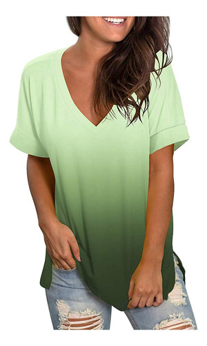 Blusa Para Mujer Camiseta Verano Holgada Abertura Lateral V