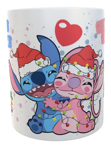 Taza Stitch Y Angel - Pareja  Navidadeña - Personalizada  