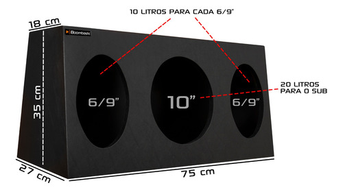 Caixa Box Automotiva Selada Para Falante 10 + 2 Falantes 6/9