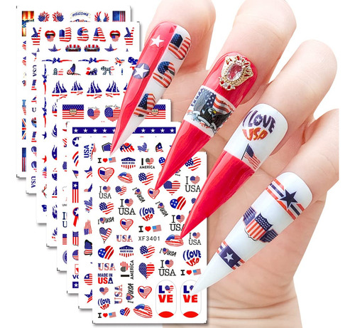 Pegatinas Ykzfui Para Decoración De Uñas, 4 De Julio, Día De