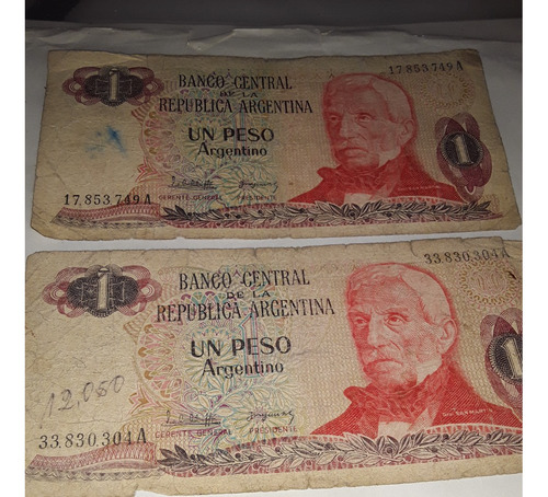 Lote De 2 Billetes De 1 Pesos Argentinos Serie A 