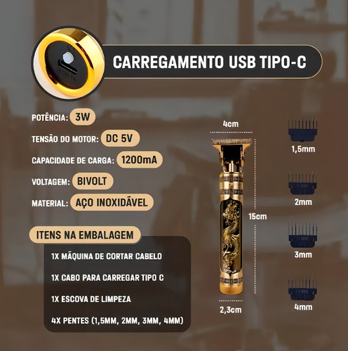 FN Maquinha de cabelo dragão Dourado 127/220V