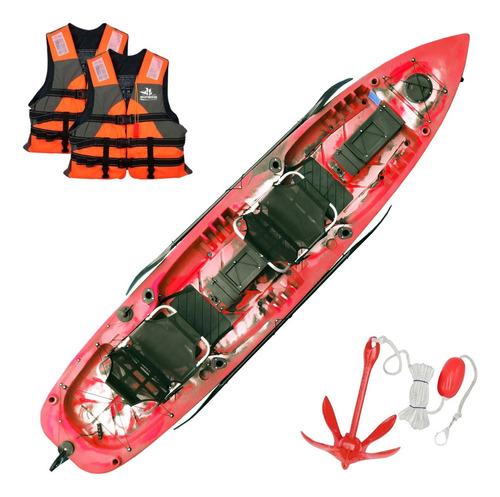Kayak Caiaker Mero Sin Motor 2 Plazas Estable Aventureros Color Camo Rojo