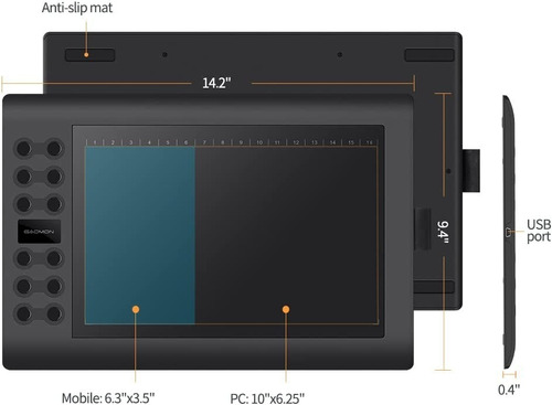 Tableta Grafica 24x36cm Diseño Gaomon M106k P Digitalizadora