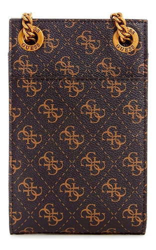 Bolsa de bate-papo Guess Cordelia Logo Chit QB837768-bnl Acabamento de hardware Cor de níquel Cor do logotipo marrom Alça de ombro Design de tecido listrado marrom