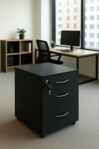 Cajonera Oficina-2 Cajones Comunes Y 1 Cajon Archivo Office Negro