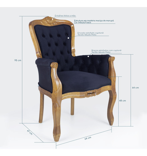 Conjunto 4 Poltronas Luis Xv Cor Imbuia Braço Estofado