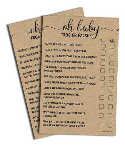 Juego De 50 Preguntas True Or False Oh Baby  Kraft (50 Hoja