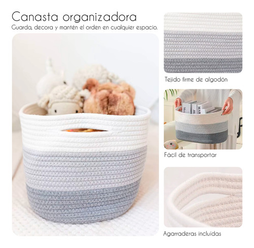 Juego Cestas Almacenamiento 3 Organizadoras Estantes Color Gris