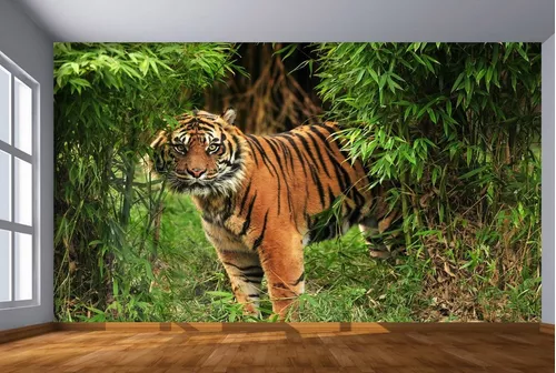 Parede Tigre Selva Floresta Mural 3d Papel De Parede Papéis De