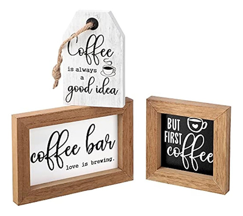 ~?3 Piezas Mini Coffee Bar Sign Farmhouse Coffee Letrero De 