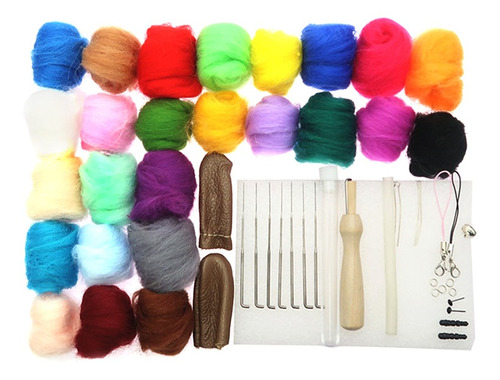 Diy Felting Starter Kit 25 Cores De Fibra De Lã Roving