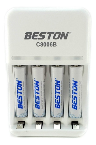 Cargador Baterías Beston + 4 Baterías Triple A Recargables