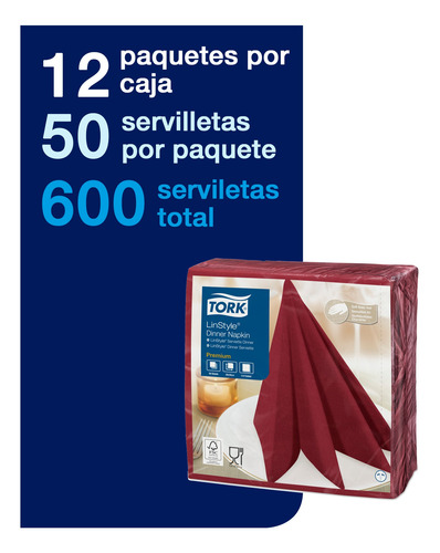Imagen 2 de 3 de Servilleta Desechable Tipo Tela Tork Linstyle Burdeo