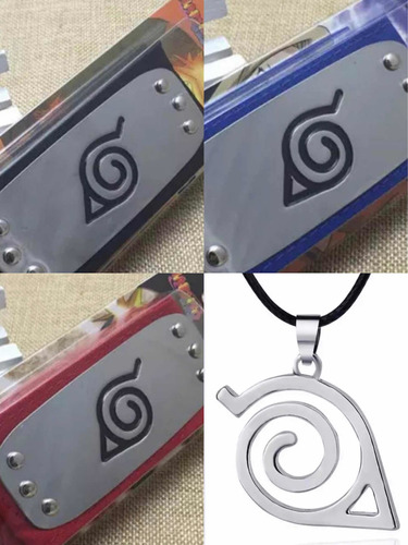 Set 3 Bandas Naruto Negra Roja Y Azul Placa Metal Collar