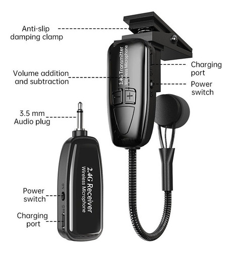 Microfone Transmissor Receptor Saxofone Sem Fio 2,4 G