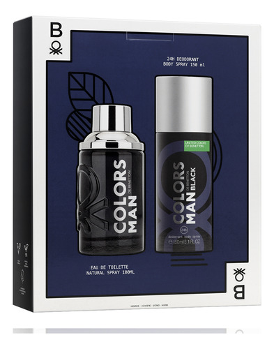 Perfume Hombre Benetton Colors Black Edt 100ml + Deo Set 3