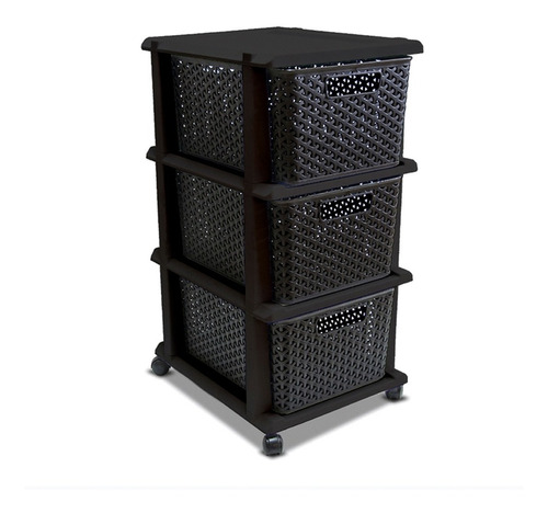 Cajonera De 3 Cajones Organizador Plastico Rattan Con Ruedas