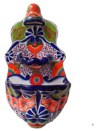 Fuente De Pared Cerámica Tipo Talavera C/ Bomba 55x28 Cm M3