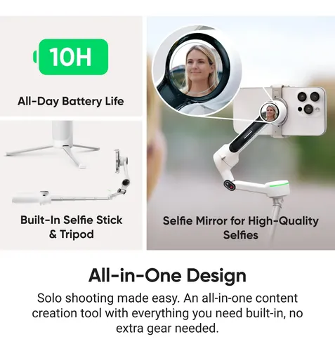 Insta360 Flow 2 Pro Branco - Gimbal Ai Dobrável Para