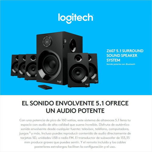 Imagen 2 de 7 de Sistema De Sonido Multimedia 5.1 Logitech Z607 Bluetooth Fm