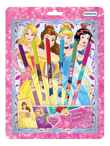 Lapiceras Gel Con Brillo Cuaderno Anotador Princesas Disney