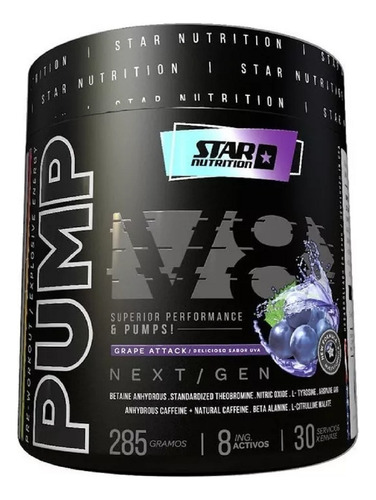 Pump V8 Pre Workout Star Nutrition 285grs Cafeina Taurina