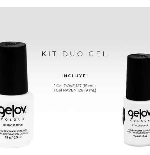 Duo Gel Para Uñas Gloss Over Tonos Black 15g + White 9g 2pzs Color Black Y White