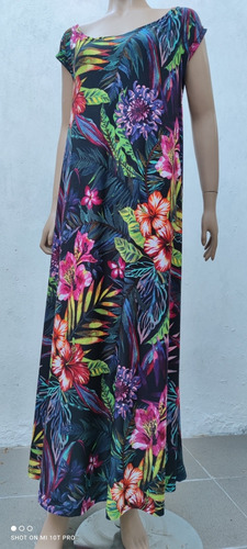 Vestido Largo Seda Fría Estampado Cuello Bote