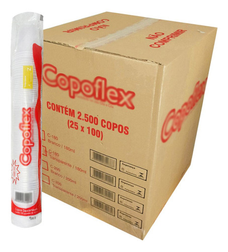 Copo Plástico Descartável Água 180ml Copoplast 2500 Un Caixa