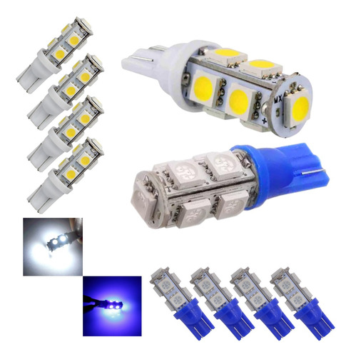 Kit 40 Lampada T10 9 Led Branca Azul Pingo 5050 Atacado