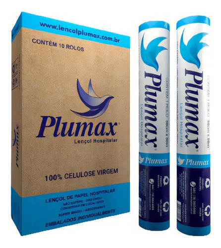 Plumax lençol descartável para maca 50cm x 50m 10 unidades