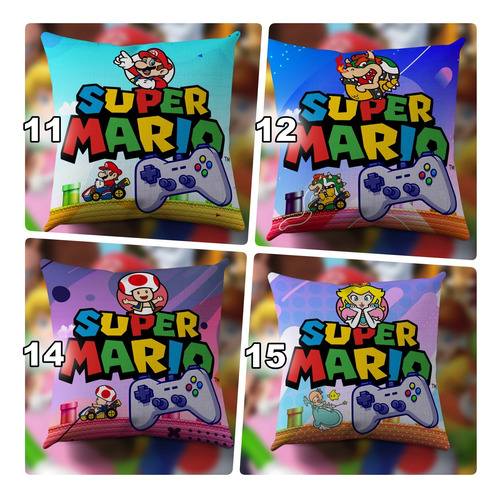 Souvenir 5 Almohadas 20x20 Cm Compatible Con Super Mario