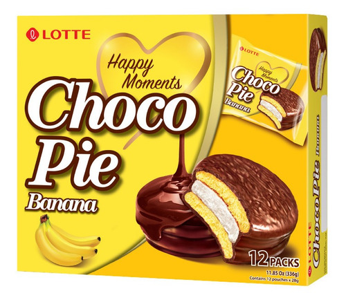 Imagen 6 de 6 de Choco Pie De Platano Caja Con 12 Pz Pastelito Coreano Banana