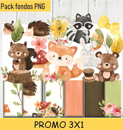 Kit Imprimible 3x1 Animales Bosque Papel Imagen Fondos #2012