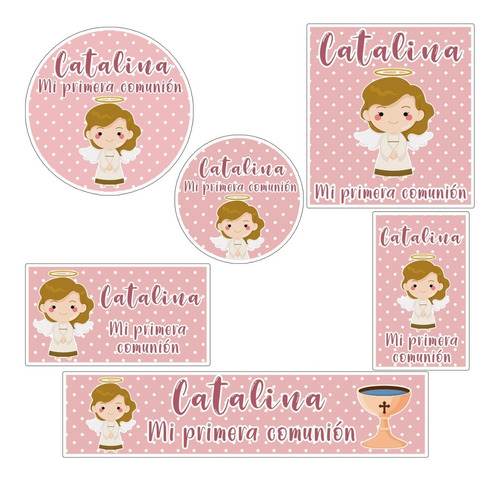 Kit 180 Stickers Comunion Angel Nena Rosa Candy Bar Etiqueta