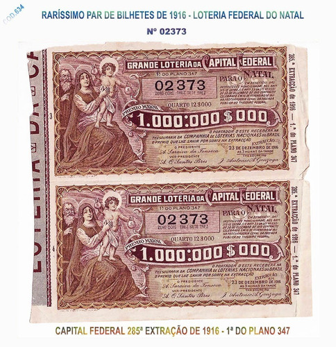 Bilhetes De Loterias (par)da Capital Federal De 1916-cod.634