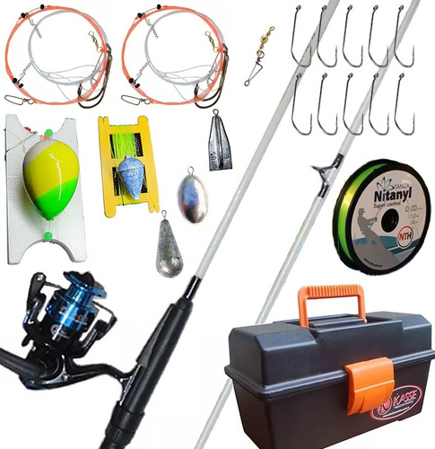 Combo Pesca Completo Niños Caña 2 Tramos Reel Caja Tanza++++