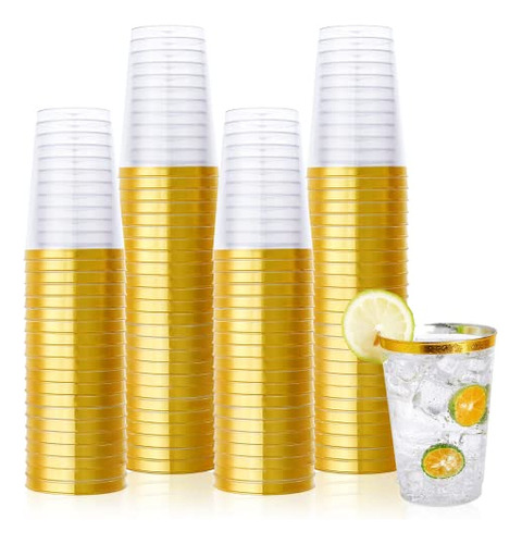 150pack 12 Oz Gold Rimmed Plastic Cups, Reusable Clear ..