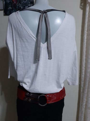 Remera Algodón Try Me Espalda Escotada Con Lazo Poco Uso