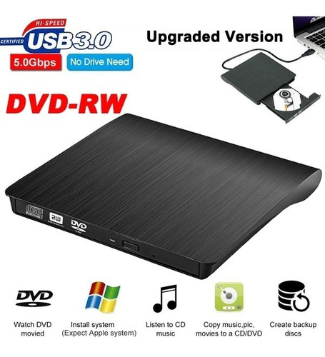 Unidad De Dvd Externa Usb 3.0 Slim Cd Dvd-rw Óptica