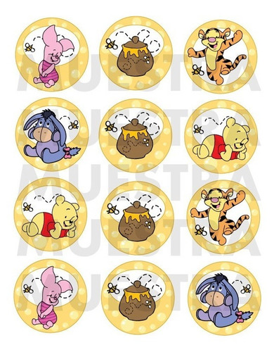Imagen 1 de 1 de 24 Stickers Winnie The Pooh 5cm Cumple Personalizado 