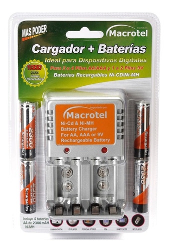 Cargador Macrotel Aa/aaa/batería +4 Pilas Aa 2300mah