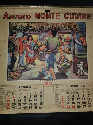 Antiguo Almanaque. Amaro Monte Cudine. Año 1941. 51298.